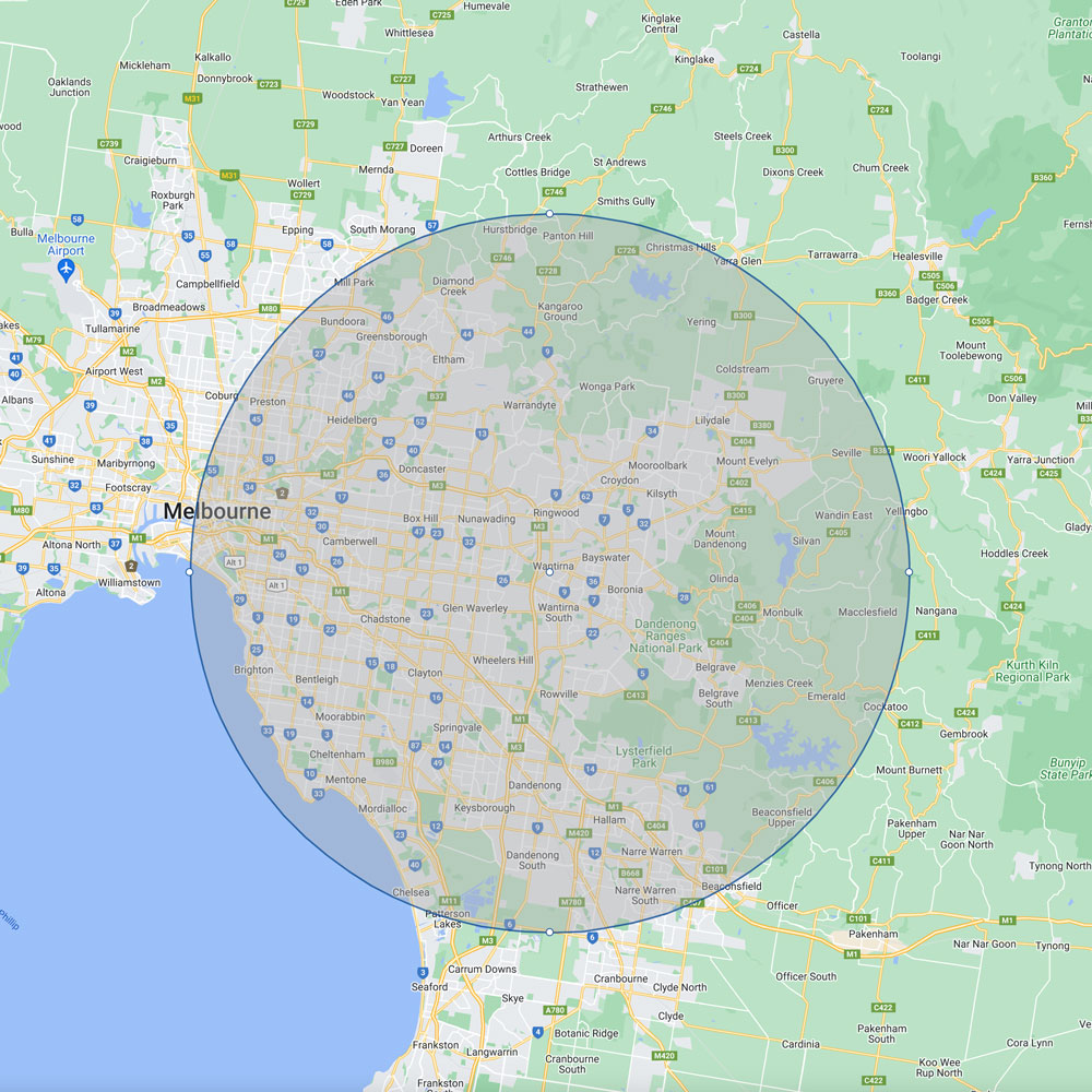 map of service area Melbourne's East and South East, Victoria